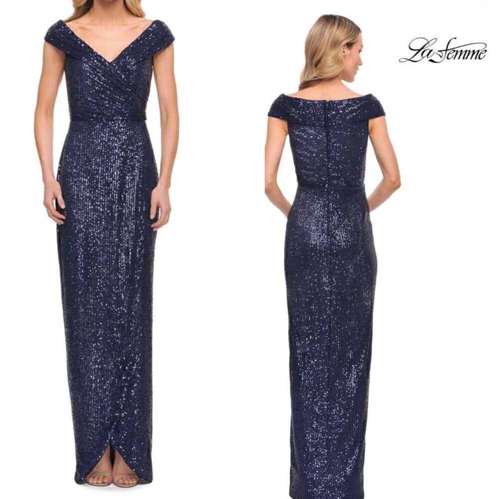 LA FEMME 30326 blue sequin gown size 6